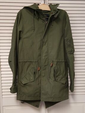 Alpha Industries Hooded M-65  Olive Green Jacket with Navy and Yellow Label